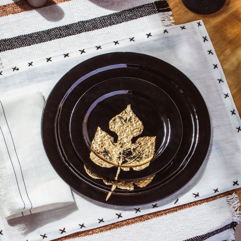 Black and Gold Maple Leaf Glass Side Plate - Set of 2