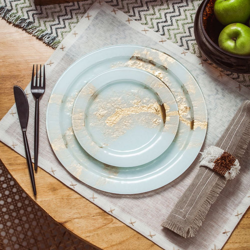 White and Gold Glass Dinner Plate - Set of 2