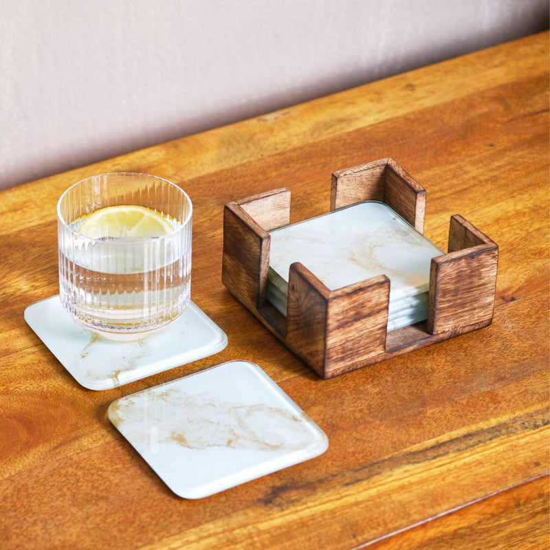 White and Gold Glass Coasters - Set of 6