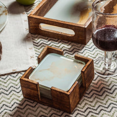 White and Gold Glass Coasters - Set of 6