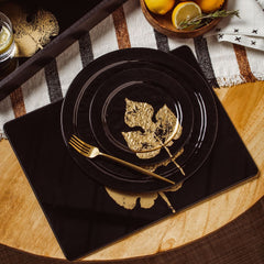 Black and Gold Maple Leaf Glass Table Mat - Set of 2