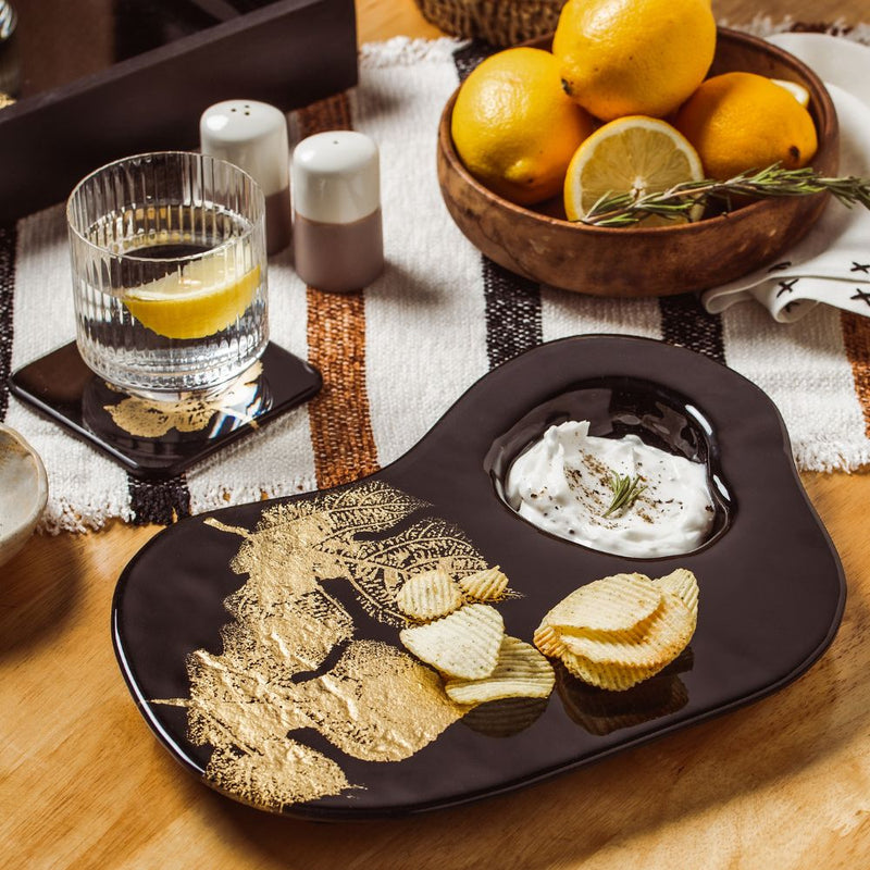 Black and Gold Maple Leaf Chip Dip Platter