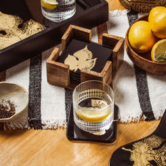 Black and Gold Maple Leaf Glass Coasters - Set of 6
