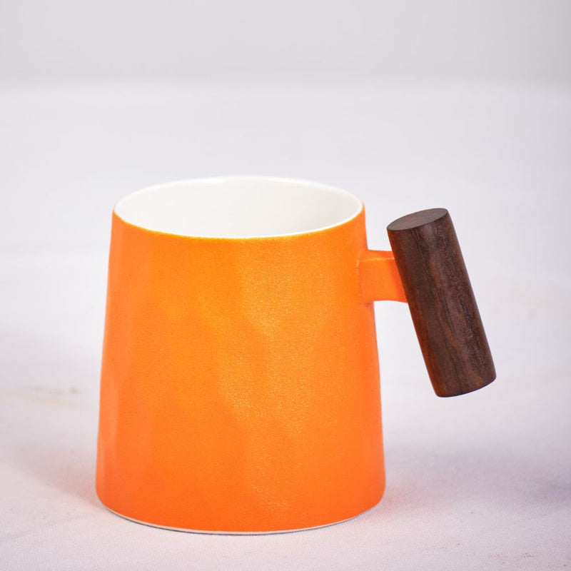 Tangerine Orange Coffee Mug With Wooden Handle