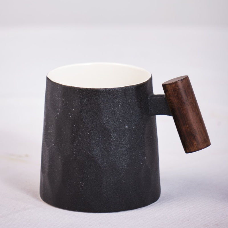 Black Coffee Mug With Wooden Handle