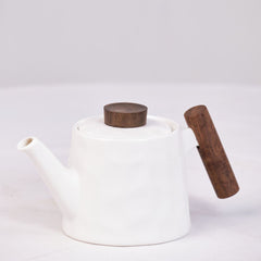 White Tea Pot With Wooden Handle