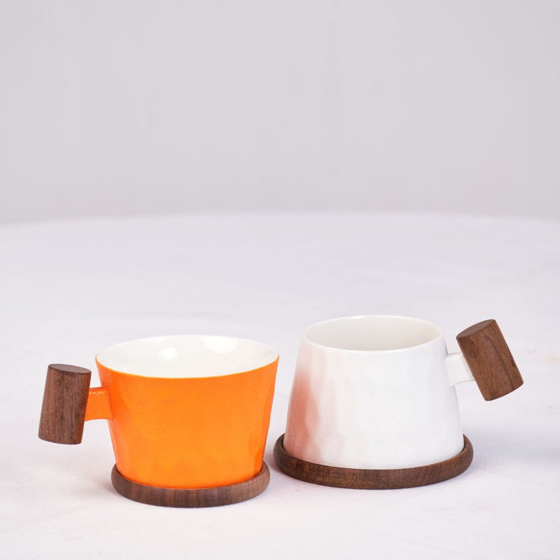 White and Tangerine Orange Set of 2 Couples Cup