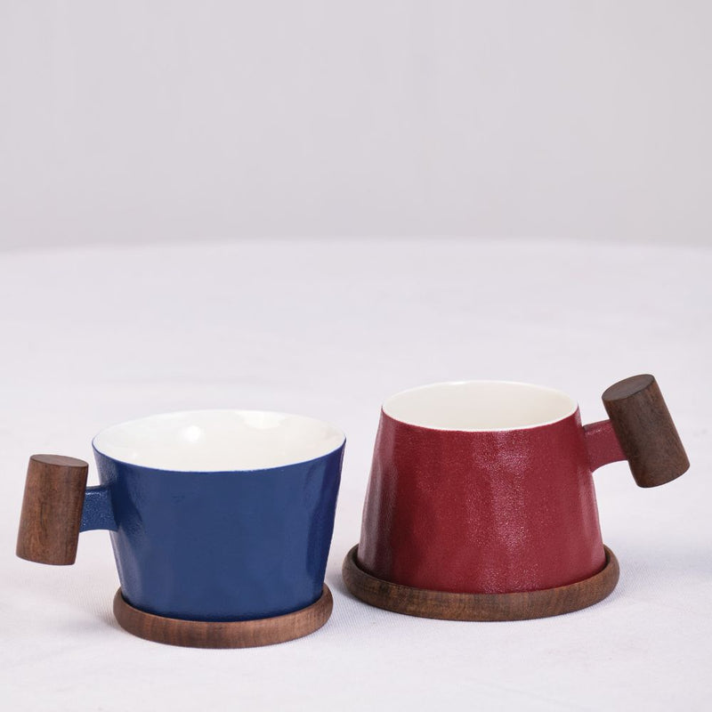 Navy Blue and Burgundy Set of 2 Couples Cup