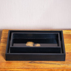 Black and Gold Maple Leaf Tray - Set of 2