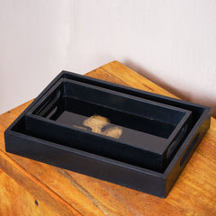 Black and Gold Maple Leaf Tray - Set of 2
