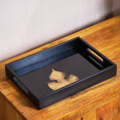 Black and Gold Maple Leaf Tray - Set of 2