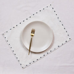 Sarah Ivory and Black Linen Placemats - Set of 2