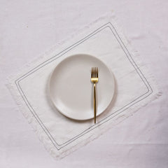 Minerva White and Black Linen Placemats - Set of 2