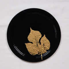Black and Gold Maple Leaf Glass Side Plate - Set of 2