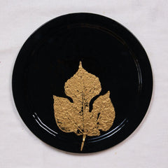 Black and Gold Maple Leaf Glass Side Plate - Set of 2