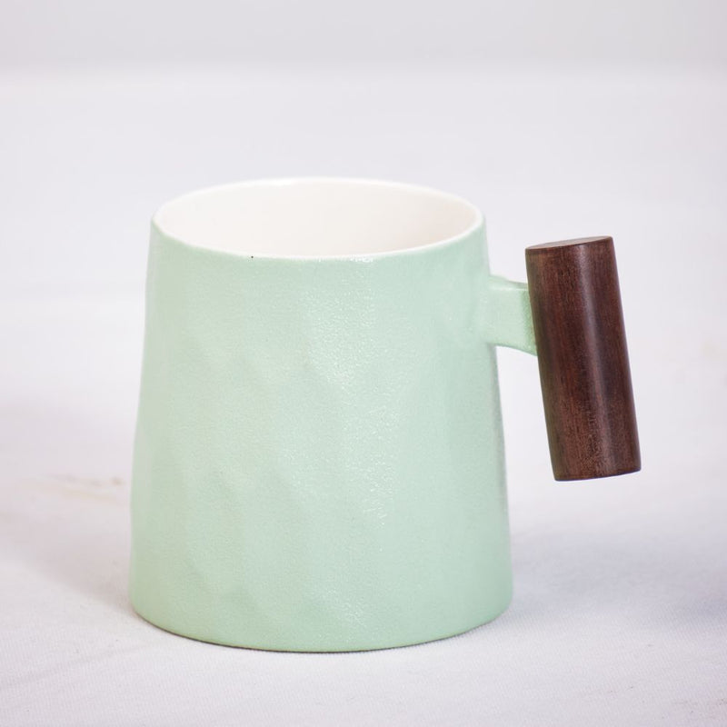 Mint Green Coffee Mug With Wooden Handle