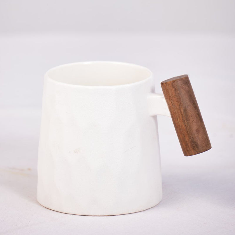 White Coffee Mug With Wooden Handle