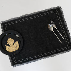 Minerva Black Linen Placemats - Set of 2