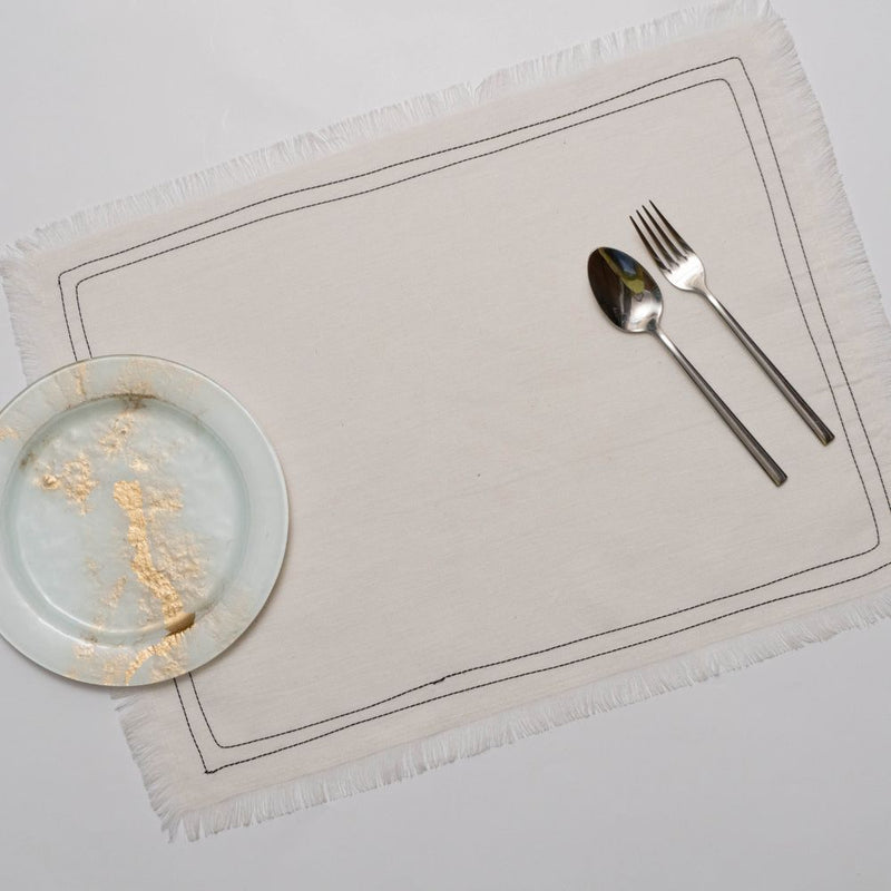 Minerva White and Black Linen Placemats - Set of 2