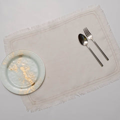 Minerva White and Natural Linen Placemats - Set of 2
