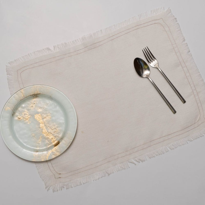 Minerva White and Natural Linen Placemats - Set of 2