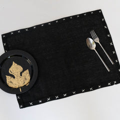 Sarah Black Linen Placemats - Set of 2