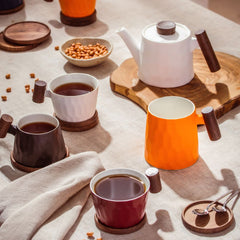 White Tea Pot With Wooden Handle